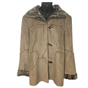 [Parkhurst]Outdoor Edition Coat Faux Fur Suede Shearling Patchwork Brown  Medium
